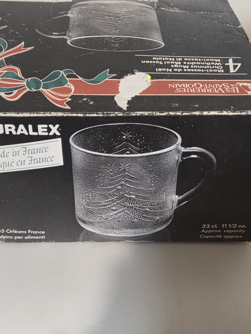 Christmas Tree Mug - Duralex Glass - Made in France - Set of 4 With Box